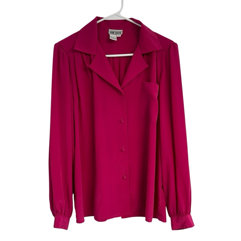 Vintage‎ The Bon Vibrant Pink Notched Collar Long Sleeve Blouse